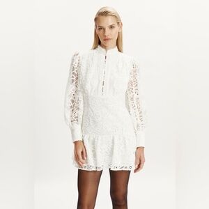 Bardot White Lace Mini Dress with Puff Sleeves